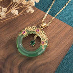 Buddha Stones Natural Round Cyan Jade Healing Necklace Pendant
