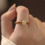 Buddha Stones Hetian Jade Beaded Bamboo Prosperity Luck Ring