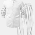 Long Sleeve Muscle Fit Ribbed Stand Collar Shirt & Straight Leg Ribbed Pants