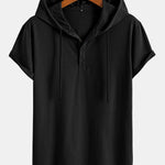 Short Sleeve Henley Hooded T-Shirt