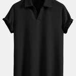 Short Sleeved V-Neck Ribbed Polo & Straight Leg Ribbed Pants