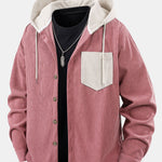Long Sleeved Contrast Corduroy Hooded Shirt