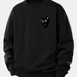 Black Cat Print Relax Fit Sweatshirt
