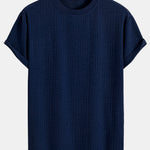 Striped Towelling Texture Arc Hem T-Shirt & Shorts