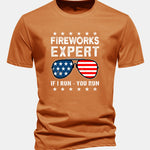 Regular Fit American Flag Sunglasses Print Cotton T-Shirt