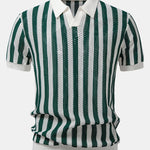 Stripe Johnny Collar Open Knit Polo