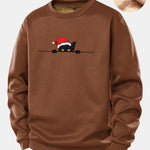 Christmas Black Cat Print Teddy Fleece Lined Sweatshirt