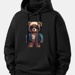 Bear In Leather Jacket Print Relax Fit Hoodie