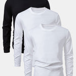 3 Pieces Basic Long Sleeve Cotton Arc Hem T-Shirts