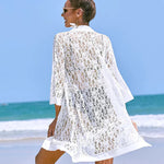 Zeagoo Women Lace Crochet Coverups Open Front Cardigan Sheer Cover Up 3/4 Sleeve Kimono (US Only)