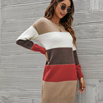 Zeagoo Women's Color Block Round Neck Knitted Dress