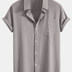 Linen Look Striped Button Up Shirt & Drawstring Shorts