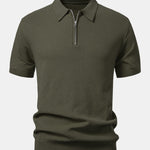 Textured Zip Up Knit Polo Shirt
