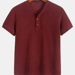 Henley Neck Textured Ribbed Hem T-Shirt