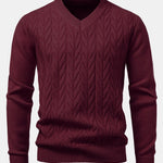 Heavyweight Geometric Jacquard V Neck Sweater