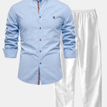 Long Sleeve Linen Look Stand Collar Shirt & Straight Leg Linen Pants