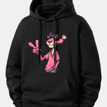 Pink Panther With A V Sign Print Relax Fit Hoodie