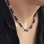 Bohemian polymer clay and wood bead collarbone necklace