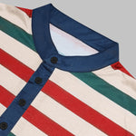 Men's colorful striped casual round neck loose henley long sleeve polo