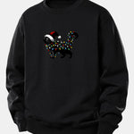 Christmas Colorful Light Black Cat Print Relax Fit Sweatshirt