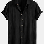 Crinkled Textured Button Up Shirt & Crinkled Textured Drawstring Shorts