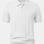 Stripe Jacquard Knit Polo Shirt & Straight Leg Ribbed Pants