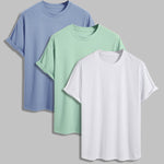 Men's 100% cotton basic round neck T-shirt three-piece set