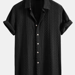 Geometry Rhombus Jacquard Button Up Shirt & Straight Leg Linen Pants
