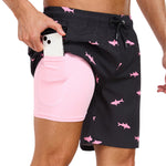 2 In 1 Pink Shark Print Swim Shorts