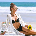Zeagoo Women Lace Crochet Coverups Open Front Cardigan Sheer Cover Up 3/4 Sleeve Kimono (US Only)