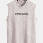 Faith Over Fear Back Print Washed Distressed Tank Top