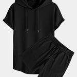 Ribbed Hooded  Arc Hem T-Shirt & Shorts