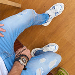 Light  Ripped Straight Long Jeans