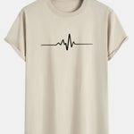 Heartbeat Flatline Print Cotton Arc Hem T-Shirt