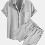 Striped Jacquard Button Up Shirt & Drawstring Shorts
