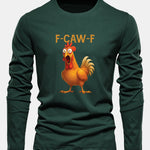 Long Sleeve Rooster Print Cotton T-Shirt