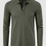 Men's lapel half-button waffle long-sleeved Polo