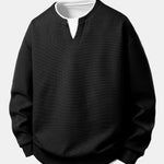 2 In 1 Waffle Notched Collar Sweatshirt & Waffle Pleated Pintuck Straight Leg Pants
