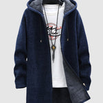 Men's Fleece-lined thickened knitted zipper Long  hooded jacket