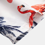 Palm Tree Flamingo Print Button Up Shirt & Man Mid Length Drawstring Swim Shorts