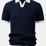 Contrast Textured Johnny Collar Knit Polo & Slim Fit Tapered Trousers