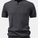 Checkerboard Henley Collar Sweater Knitted T-Shirt