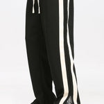 Relax Fit Color Block Patchwork Polo Sweatshirt & Slit Hem Stripe Pants
