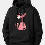 Pink Panther Drinking Coffee Print Relax Fit Hoodie