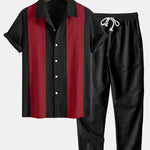 Linen Look Patchwork Bowling Shirt & Straight Leg Linen Pants