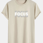 Focus Slogan Print Cotton Arc Hem T-Shirt