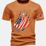 Regular Fit Fighter Jets USA Flag Print Cotton T-Shirt