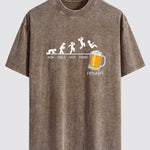 Beer Weekly Evolution Print Washed Distressed Drop Shoulder T-Shirt