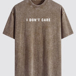 I Don't Care Print Washed Distressed Drop Shoulder T-Shirt