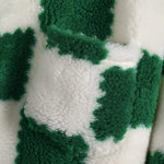 Men's Large Wave Plaid Faux Fur Single Pocket Zip-up Jacket